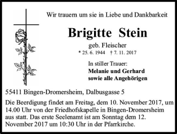 Traueranzeige von Brigitte Stein von Trauerportal Rhein Main Presse