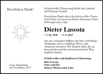 Traueranzeige von Dieter Lassota von Trauerportal Rhein Main Presse