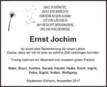 Traueranzeige von Ernst Jochim von Trauerportal Rhein Main Presse