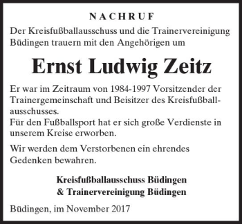Traueranzeige von Ernst Ludwig Zeitz von  Kreisanzeiger