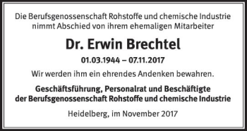 Traueranzeige von Erwin Brechtel von Trauerportal Rhein Main Presse