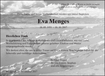 Traueranzeige von Eva Menges von Trauerportal Echo Online
