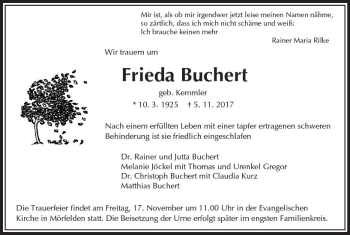 Traueranzeige von Frieda Buchert von Trauerportal Echo Online