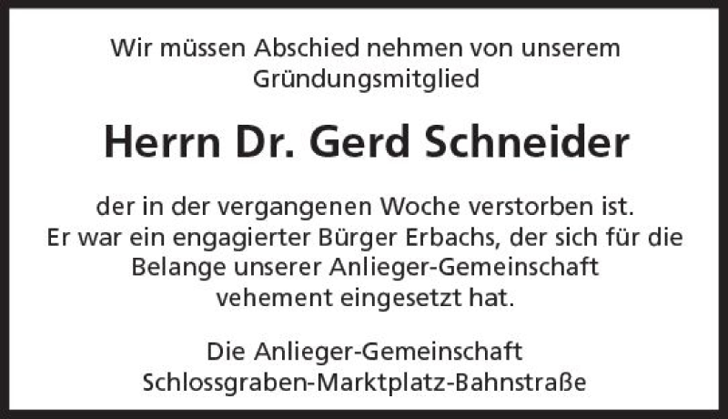  Traueranzeige für Gerd Schneider vom 01.11.2017 aus Trauerportal Echo Online
