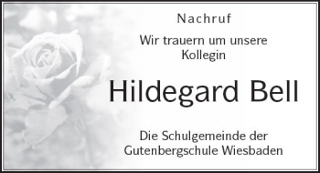 Traueranzeige von Hildegard Bell von Trauerportal Rhein Main Presse