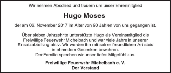 Traueranzeige von Hugo Moses von  Usinger Anzeiger