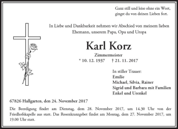 Traueranzeige von Karl Korz von Trauerportal Rhein Main Presse