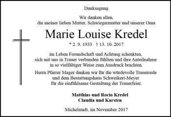 Traueranzeige von Marie Louise Kredel von Trauerportal Echo Online