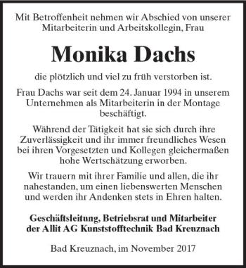 Traueranzeige von Monika Dachs von Trauerportal Rhein Main Presse