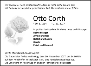Traueranzeige von Otto Corth von Trauerportal Echo Online