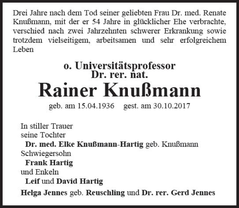  Traueranzeige für Rainer Knußmann vom 25.11.2017 aus Trauerportal Rhein Main Presse
