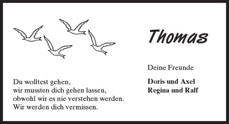  Traueranzeige für Thomas  vom 16.11.2017 aus Trauerportal Echo Online