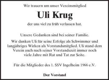 Traueranzeige von Uli Krug von Trauerportal Rhein Main Presse