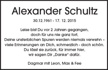 Traueranzeige von Alexander Schultz von  Kreisanzeiger