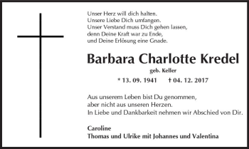 Traueranzeige von Barbara Charlotte Kredel von Trauerportal Rhein Main Presse