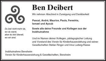 Traueranzeige von Ben Deibert von Trauerportal Echo Online
