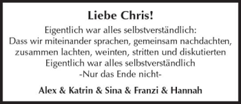 Traueranzeige von Chris  von Trauerportal Rhein Main Presse