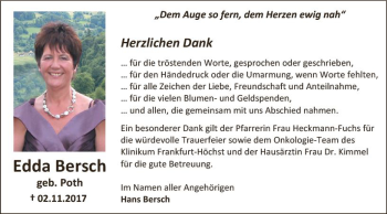 Traueranzeige von Edda Bersch von Trauerportal Echo Online