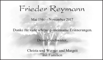 Traueranzeige von Frieder Reymann von Trauerportal Rhein Main Presse