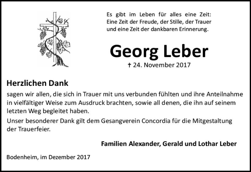  Traueranzeige für Georg Leber vom 23.12.2017 aus Trauerportal Rhein Main Presse