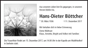 Traueranzeige von Hans-Dieter Böttcher von Trauerportal Echo Online