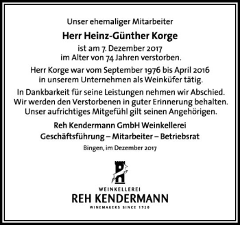 Traueranzeige von Heinz-Günther Korge von Trauerportal Rhein Main Presse