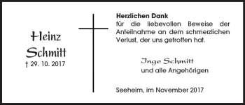 Traueranzeige von Heinz Schmitt von Trauerportal Echo Online