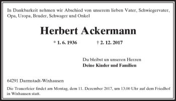 Traueranzeige von Herbert Ackermann von Trauerportal Echo Online