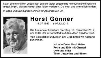 Traueranzeige von Horst Gönner von Trauerportal Echo Online