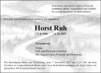 Traueranzeige von Horst Ruh von Trauerportal Rhein Main Presse