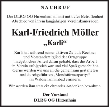 Traueranzeige von Karl-Friedrich Möller von  Kreisanzeiger