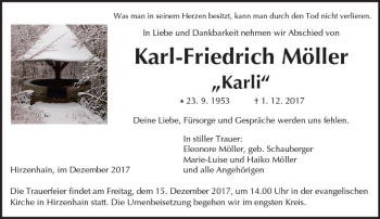 Traueranzeige von Karl-Friedrich Möller von  Kreisanzeiger