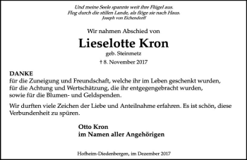Traueranzeige von Lieselotte Kron von Trauerportal Rhein Main Presse