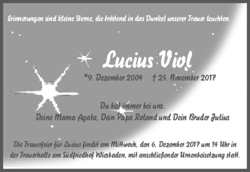  Traueranzeige für Lucius Viol vom 02.12.2017 aus Trauerportal Rhein Main Presse