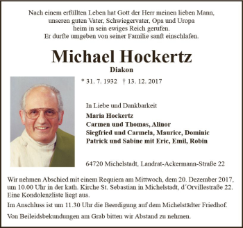 Traueranzeige von Michael Hockertz von Trauerportal Echo Online