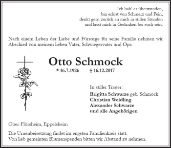 Traueranzeige von Otto Schmock von Trauerportal Rhein Main Presse