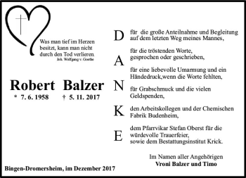 Traueranzeige von Robert Balzer von Trauerportal Rhein Main Presse