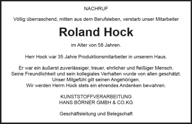  Traueranzeige für Roland Hock vom 16.12.2017 aus Trauerportal Rhein Main Presse