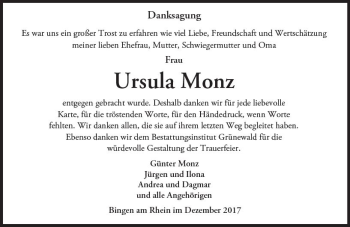 Traueranzeige von Ursula Monz von Trauerportal Rhein Main Presse