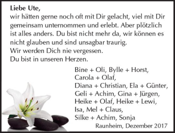 Traueranzeige von Ute  von Trauerportal Rhein Main Presse