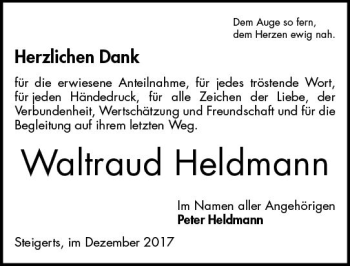 Traueranzeige von Waltraud Heldmann von Trauerportal Echo Online