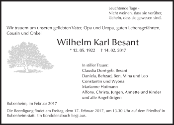 Traueranzeige von Wilhelm Karl Besant von Trauerportal Rhein Main Presse