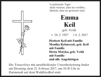 Traueranzeige von Emma Keil von Trauerportal Echo Online