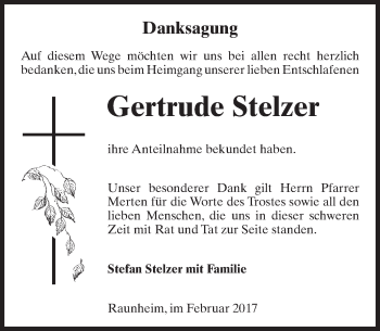 Traueranzeige von Gertrude Stelzer von Trauerportal Rhein Main Presse