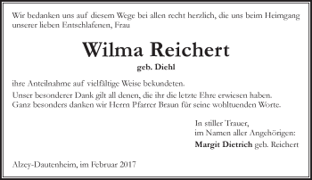 Traueranzeige von Wilma Reichert von Trauerportal Rhein Main Presse