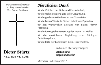 Traueranzeige von Dieter Stürtz von  Kreisanzeiger