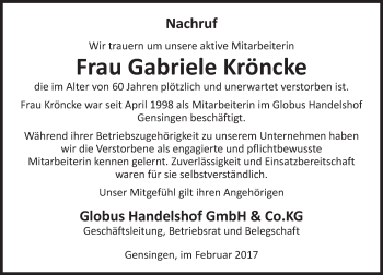 Traueranzeige von Gabriele Kröncke von Trauerportal Rhein Main Presse