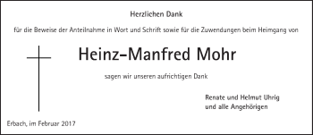 Traueranzeige von Heinz-Manfred Mohr von Trauerportal Echo Online