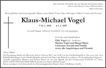 Traueranzeige von Klaus-Michael Vogel von Trauerportal Rhein Main Presse