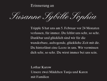 Traueranzeige von Susanne Sybille Sophia Karow von Trauerportal Echo Online